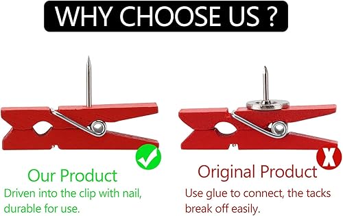 Miniatura 3 de 120 alfileres de empuje con clips de madera, tachuelas decorativas, chinchetas para tablero de corcho, tablón de anuncios, notas de obras de arte,