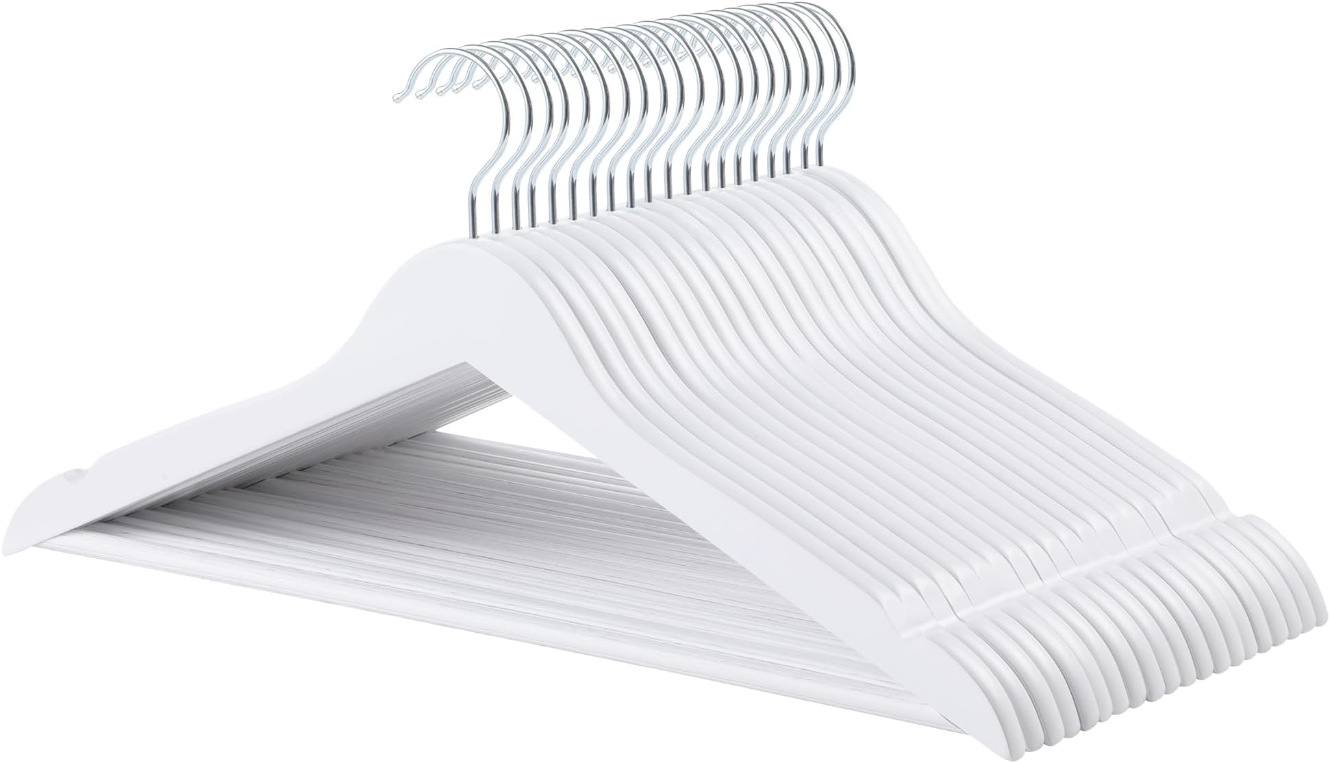 - Amazon Basics Durable Wooden Suit Clothes Hangers, White, 20-Pack