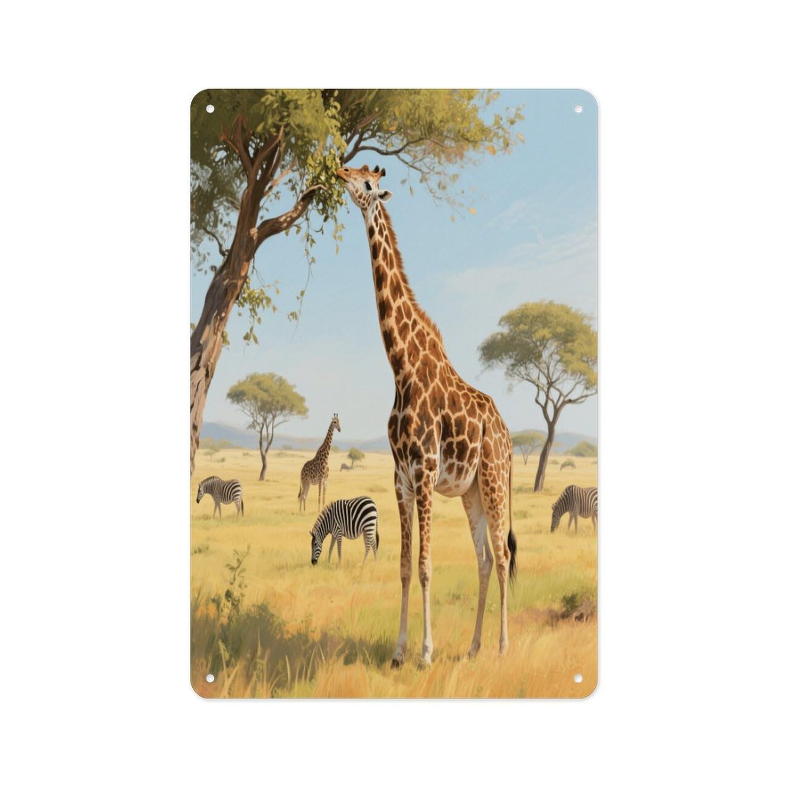 FekiLoot Giraffes Nibbling Leaves Wall Decor Metal Signs Tin Signs Poster