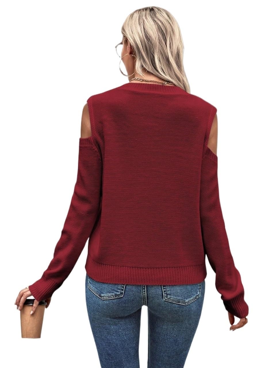 ADIDU fall sweaters for women 2023 Long Sleeve Round Neck Cutout Sleeve Knit Sweater