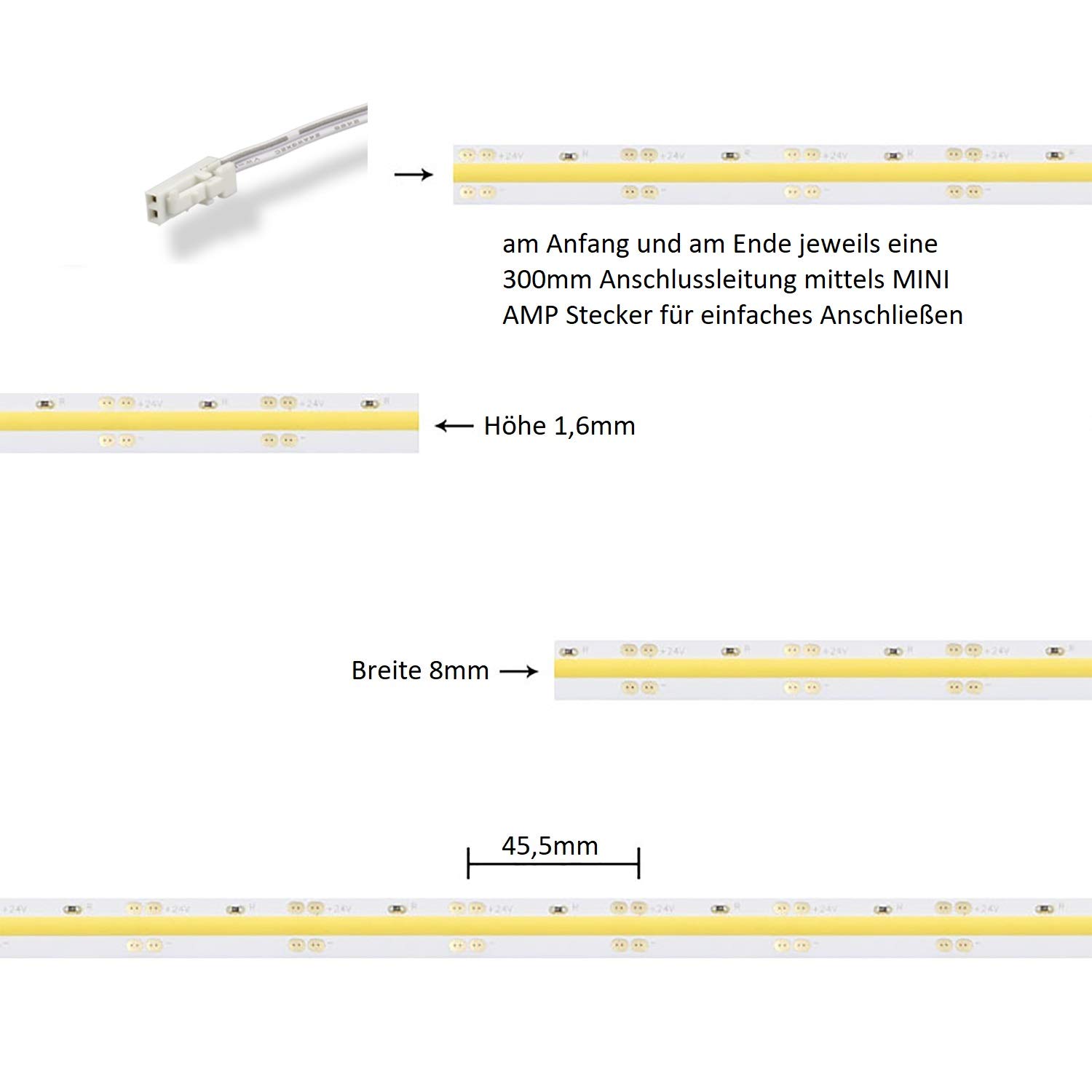 INNOVATE LED Streifen Stripe 24V COB 10W/Meter warmweiß 3000K - 1000lm/M - CRI > 80 - dimmbar Lichtband - Homogenes Licht - Strip - keine Lichtpunkte erkennbar (5 Meter - 5000mm)