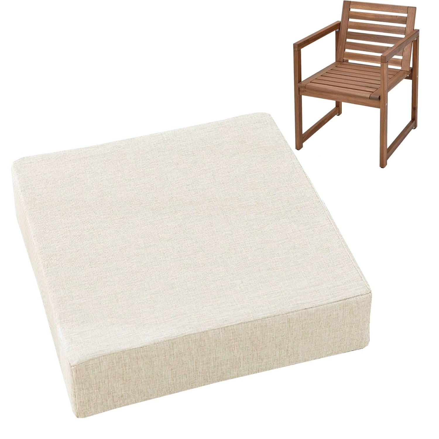 Cushions 45cm x 45cm/50cm x 50cm for Outdoor & Indoor Chair, Square Seat Pad for Garden Chairs High-Density Foam, Anti-Slip, Washable Cover- Patio, Dining, Sofa & Bench Use(Beige,45x45cmx10cm Thick)