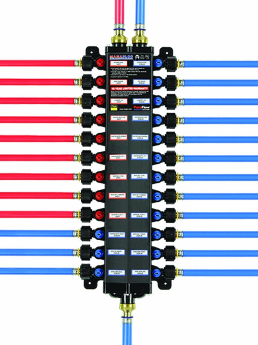 49142 3/8-inch PEX Press Polymer Manabloc With 14 Ports, 8 Cold, 6 Hot