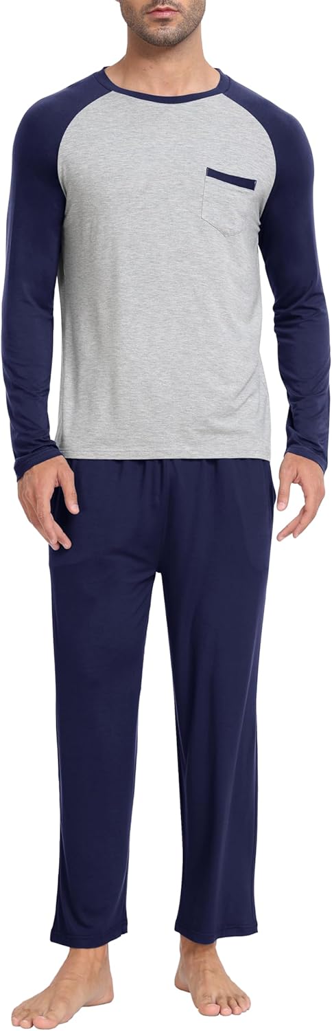 MoFiz Men's Pajama Set Long Sleeve Sleep Sets Sleepwear Loungewear Bottom Pants Soft Comfortable Sleeping Jammies Suit - Image 2