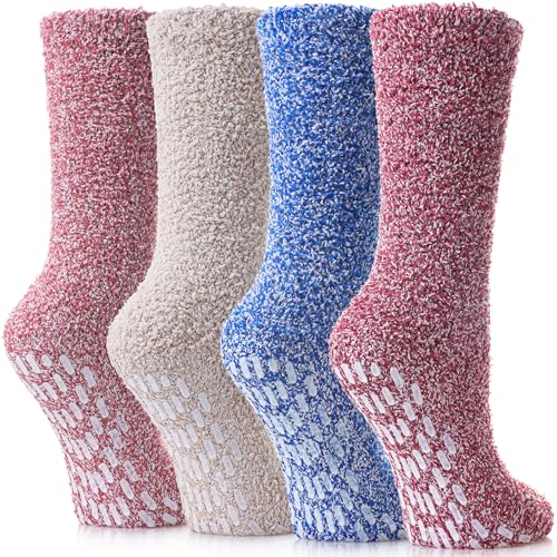 Image of Yebing Non Slip Hospital Socks for Women with Grips Fuzzy Cozy Anti Skid Slipper Socks Winter Warm Soft Fluffy Sleep Socks