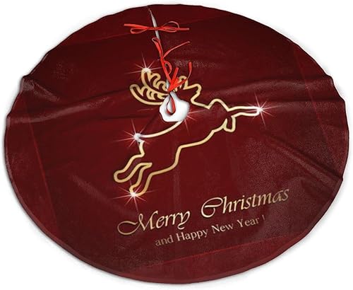 Falda de árbol de Navidad para Navidad, suministros de fiesta de Navidad, decoración de tapete grande para árbol de Navidad, reno rojo dorado,