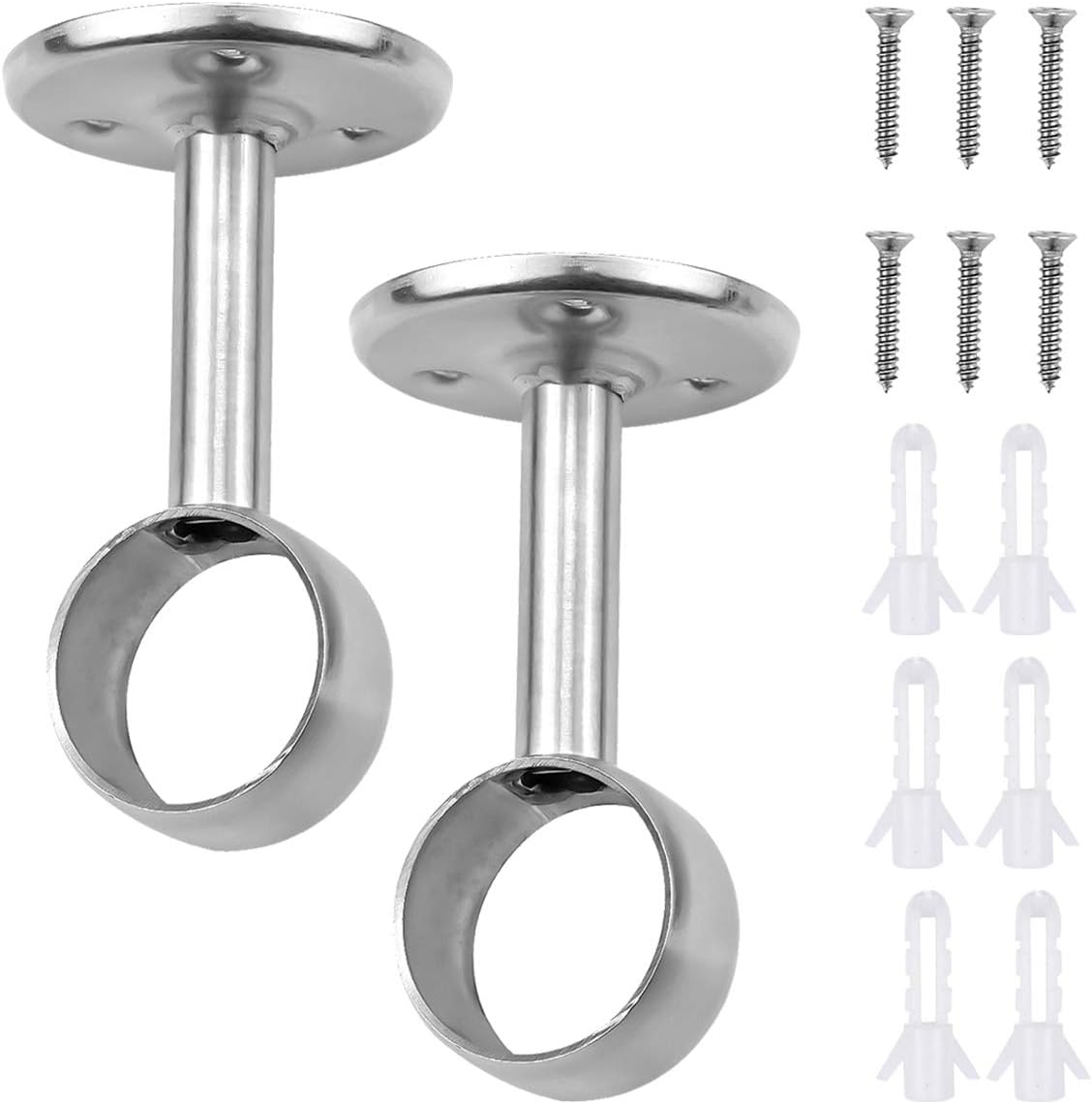 HQdeal 2 Pack Stainless Steel Closet Pole Sockets Heavy Duty Closet Rod End Supports Flange Rod Holder with Screws for Ceiling Wardrobe Bracket Shower Curtain Rod Flange Socket Kit (25mm)