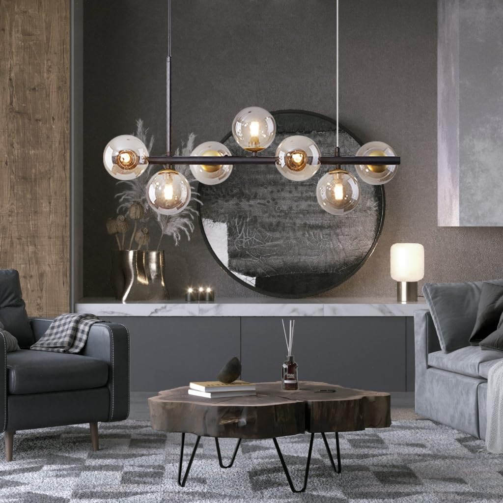 Lustre moderne en verre E27 suspension plafonnier doré gris chambre et salon