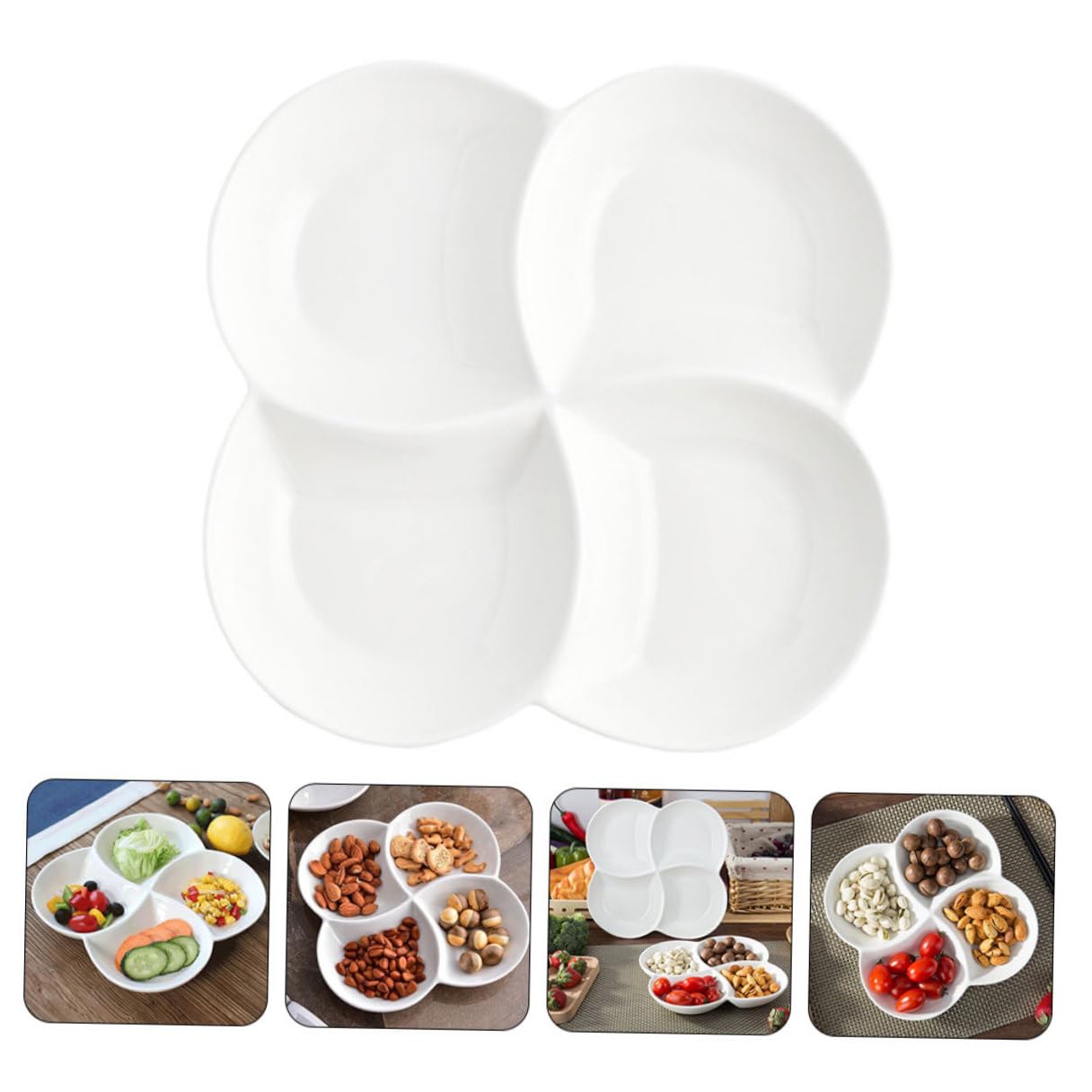 BESPORTBLE Bandeja de Cerámica de Color Claro 4 Compartimentos para Servir Comida, Plato Superficie Lisa Adecuado para Ensaladas y Dulces en Comedores Escolares