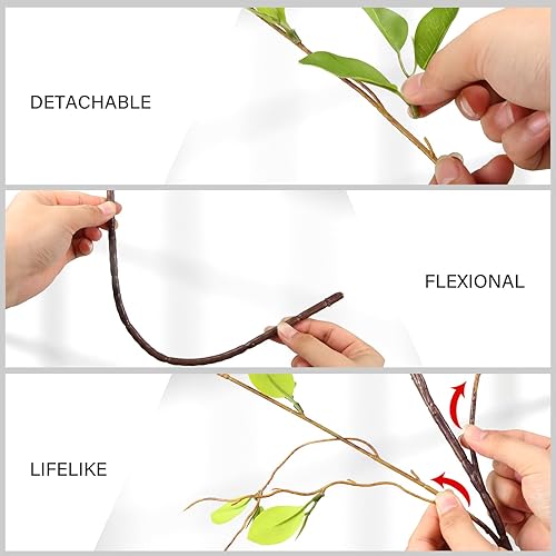 Miniatura 3 de EDIMENS 4 paquetes de ramas de ficus artificiales de 41.7 pulgadas, tallos sintéticos, ramas de eucalipto, ramas de hojas sintéticas, tallos verdes,