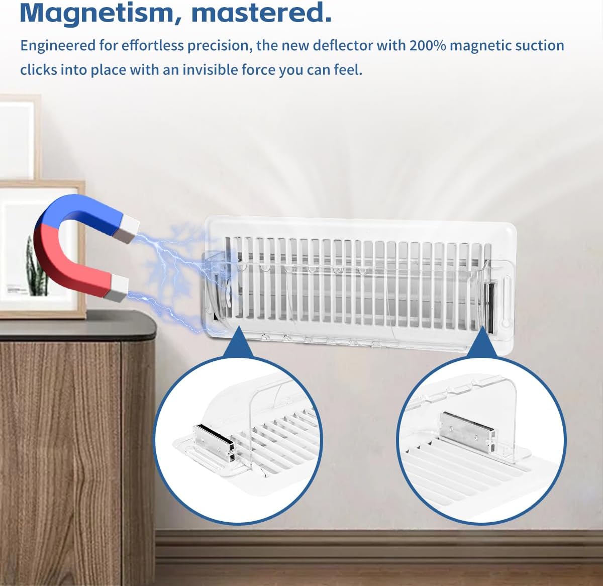 2-Pack Air Vent Deflector 8.5 to15.5 Inches, Aerospace-Grade Plastic (5-Meter Drop Resistant), 200% Stronger Magnetic AC/Heat Vent Covers (-35°F to 284°F) for Ceiling/Floor/Wall Registers - Image 4