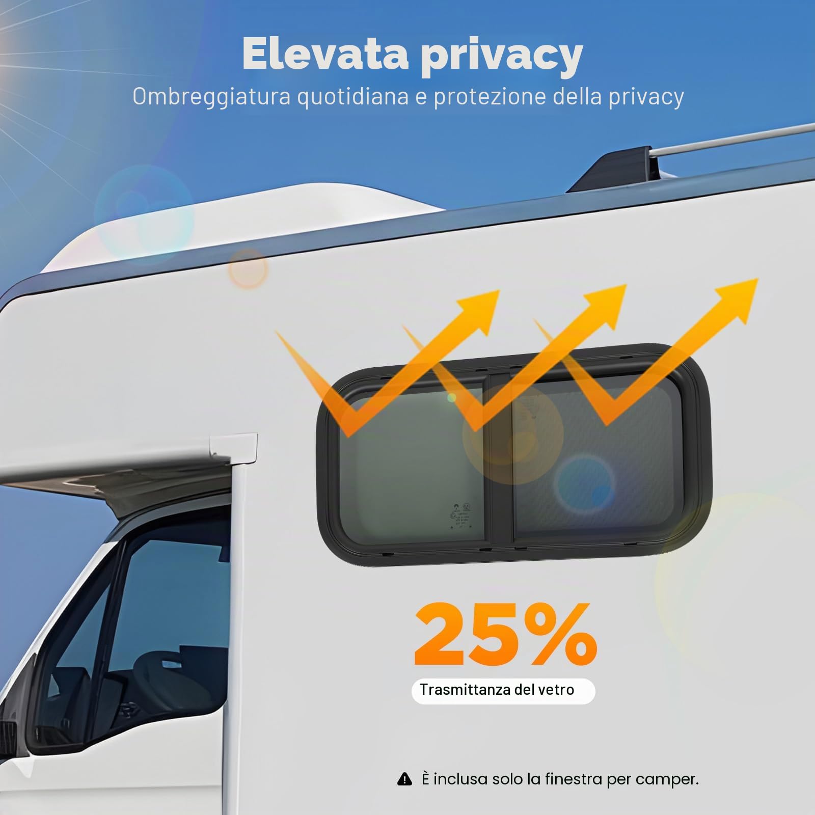 Finestra Scorrevole per Camper 60x30cm, Vetro Nero con Zanzariera, Vetro Temperato Tinteggiato 25%, Finestra di Ricambio per Roulotte Furgone, Doppia Installazione, Alluminio