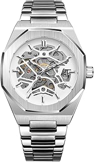 Mechanische Skelett-Uhr für Herren, automatisches Selbstaufziehendes offenes Herz-Design, Edelstahlband, Premium-Skelett-Uhr für lässige und formelle Kleidung