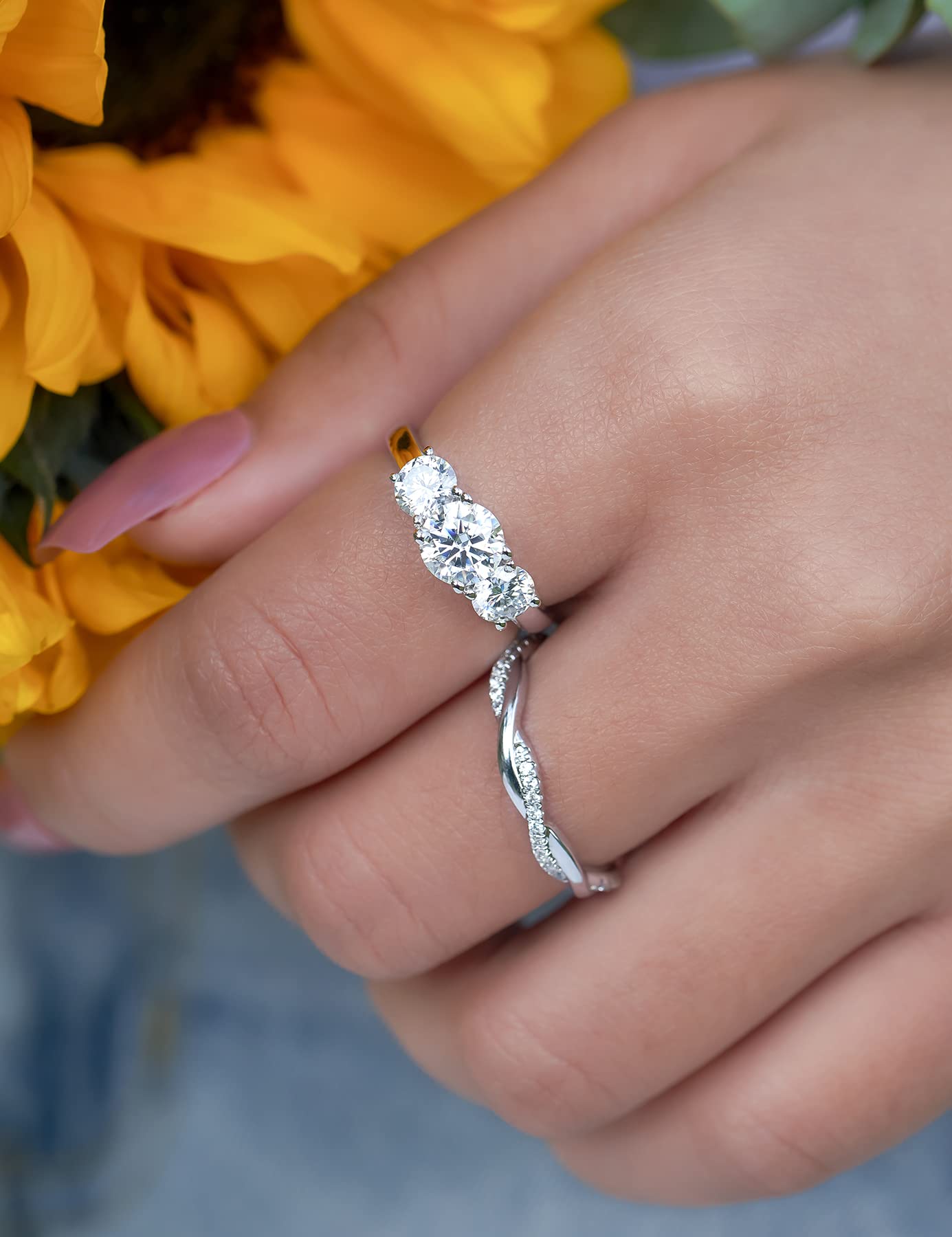 IMOLOVE Fedi nuziali in moissanite da donna in argento Sterling 925 placcato oro bianco 18 carati, 2 carati, colore D 2 carati, anelli di fidanzamento VVS1 con strass rotondi creati