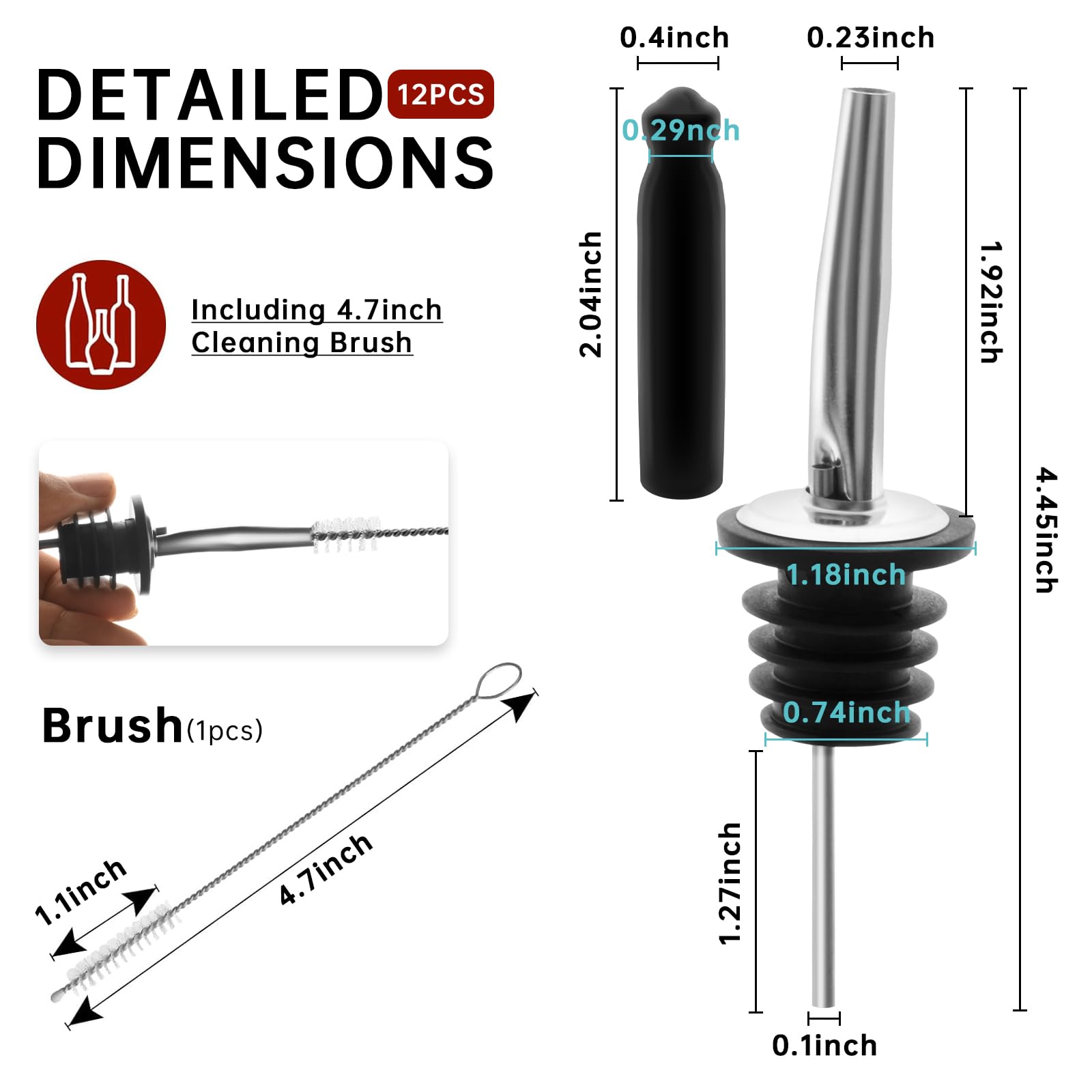 12 PCS Bottle Pourers And 12 PCS Lengthen flat rubber Pour Spouts for Bottles, Liquor Bottle Pourers for Alcohol, Olive Oil, Liquor Pourers with Dust Caps, Speed Pourers (12pc Pourers +12pc rubber)