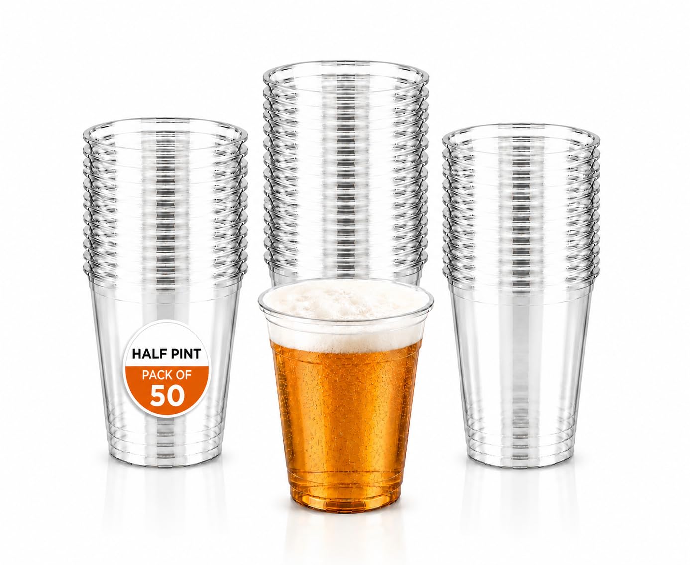 BH | Clear Plastic Reusable Half Pint Cups | 300ml | Pack of 50