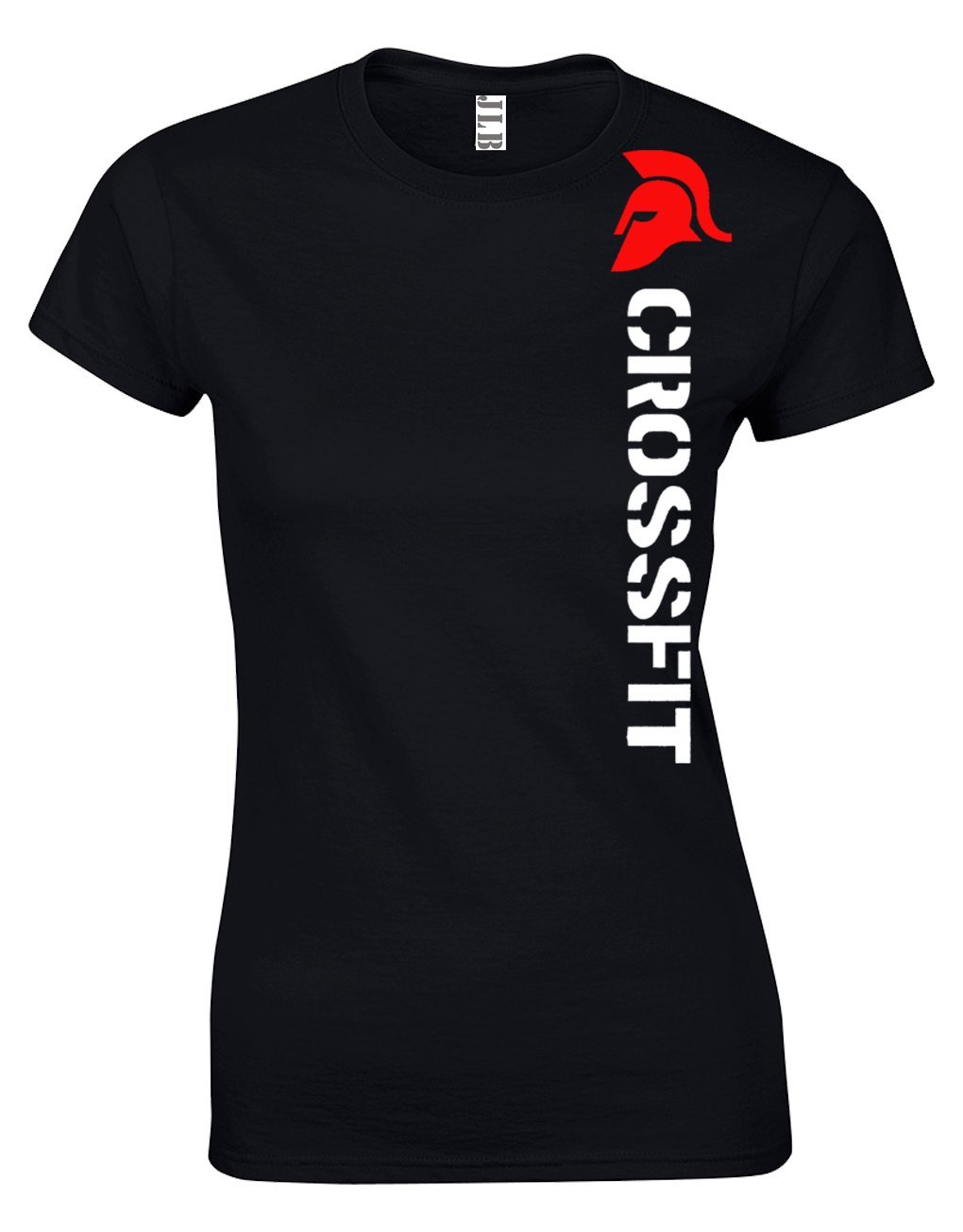 JLB Print Crossfit Spartan Helmet Gym Sports Fan Premium Quality Fitted T-Shirt Top for Women and Teens Black
