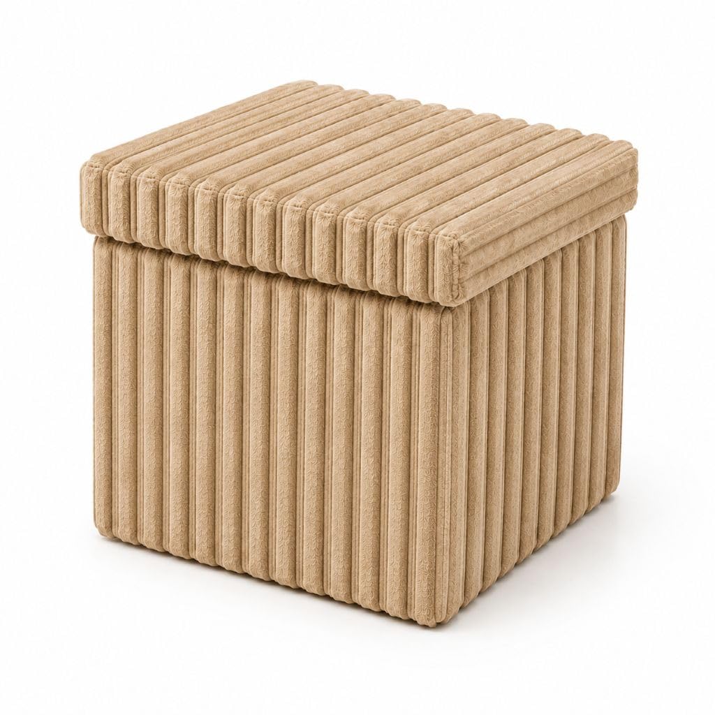 LAWRANCE CAPRINO Foldable Storage Ottoman Box – Sherpa Storage Chest with Lid, Padded Seat, MDF Frame, Collapsible Storage Bench, Toy & Blanket Storage
