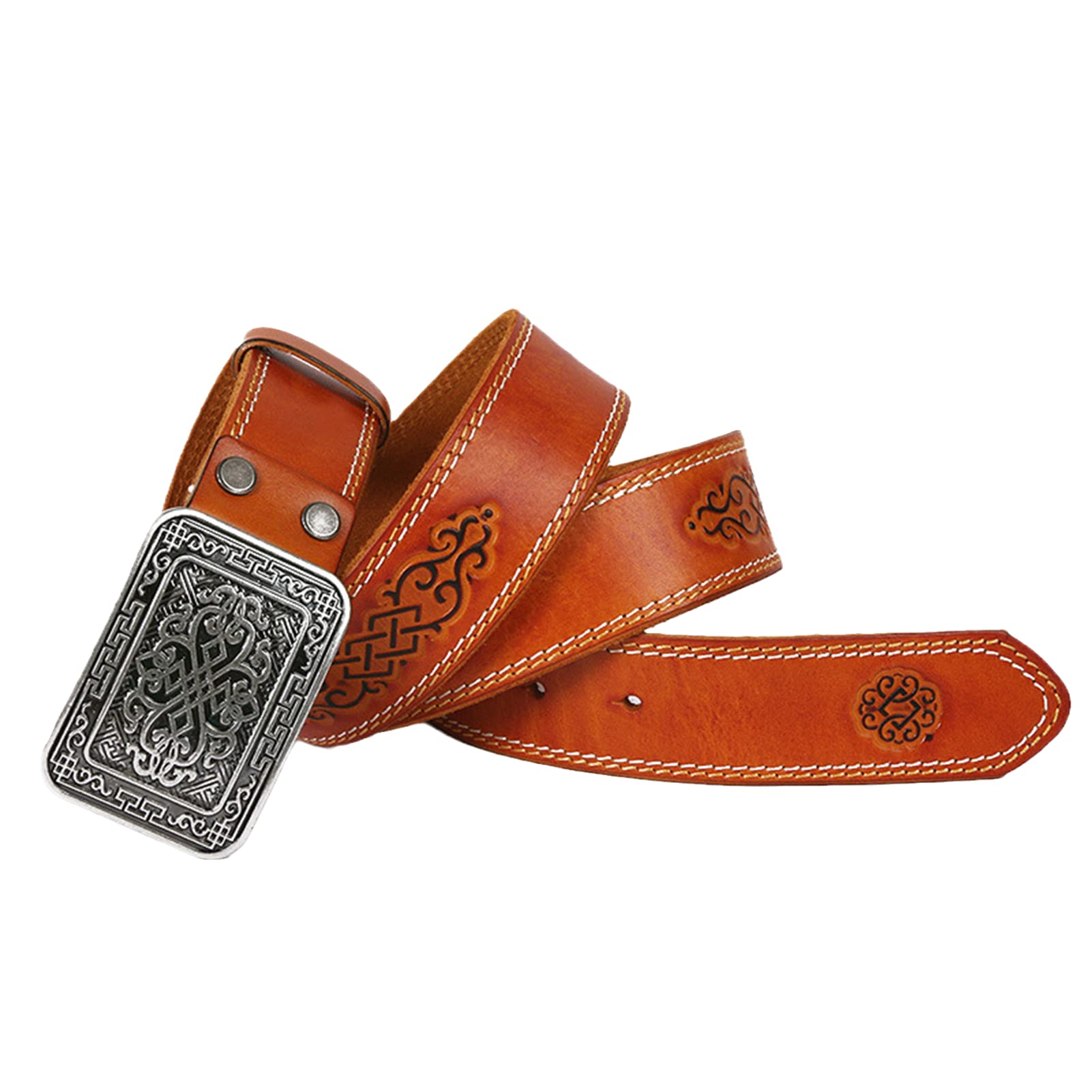 Ledergürtel Für Damen Und Herren Handgemachter Geprägtem Ornament Muster Legierung Schnalle Retro Jeansgürtel Mit Tribal-Muster Vollrindleder Gürtel
