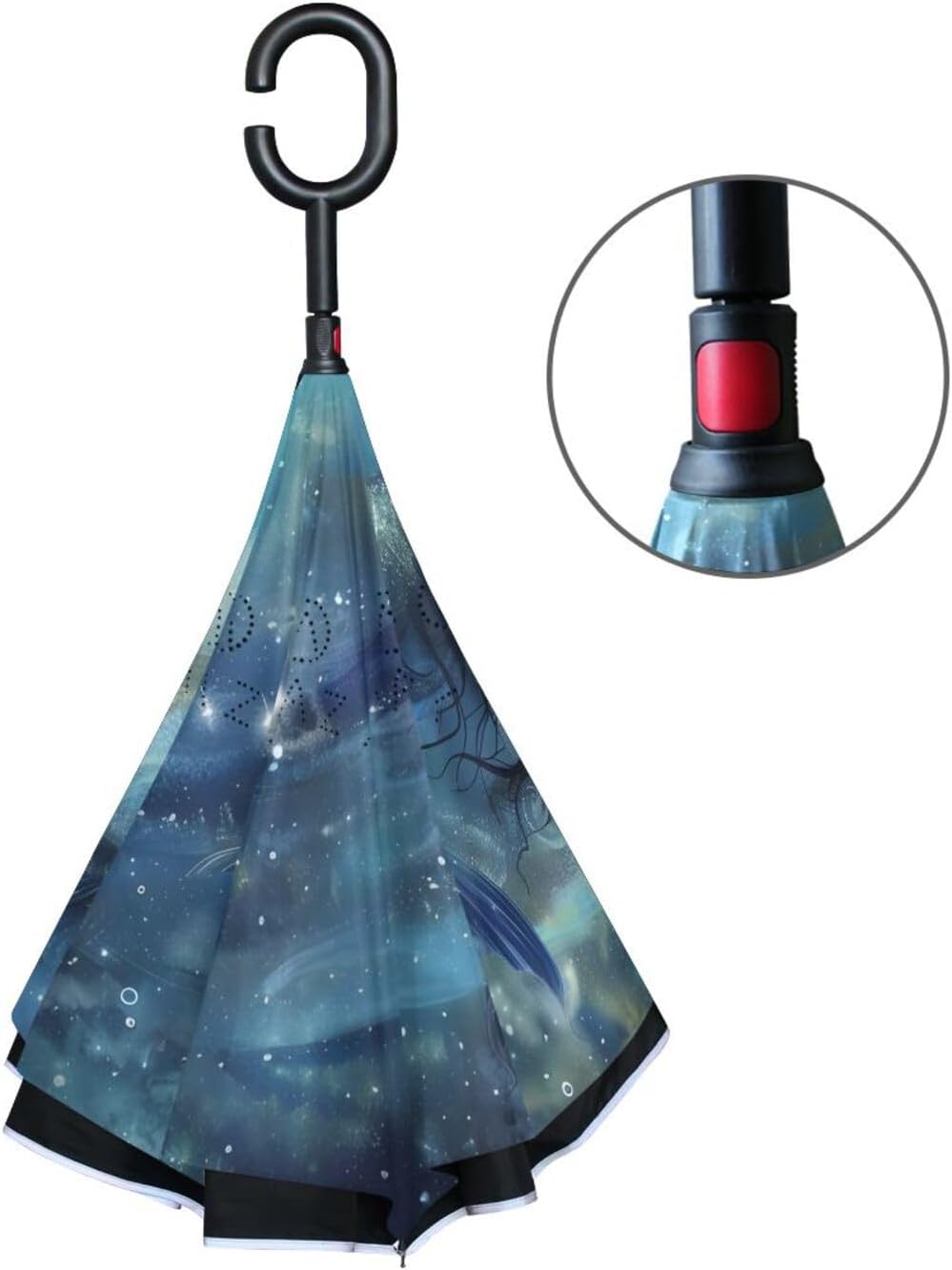 Mermaid Nebula Inverted Umbrellas for Rain Windproof Reverse Upside Down Golf Umbrella with C-shape Handle for Men Women