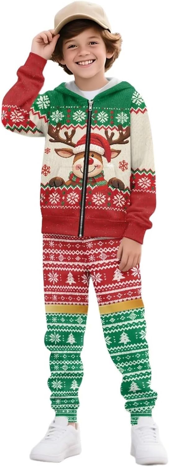 Xpyiqun Tracksuits Size 6-15Y Zip Up Hoodies and Sweatpants 2 Piece Christmas Outfits for Girls Kids Sweatshirt