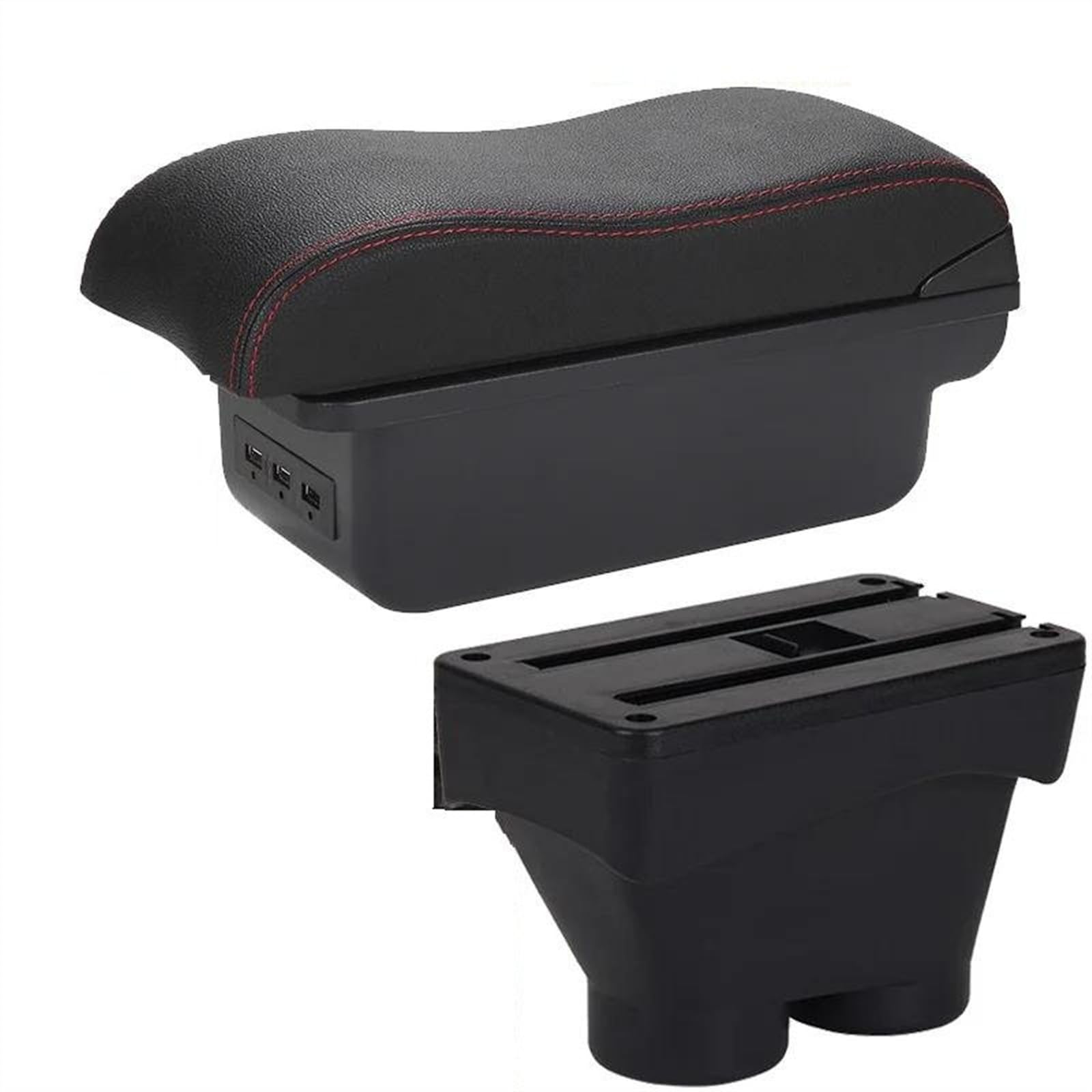NOHEEU Armrest Box With Multifunctional Support PU Upholstered Car Interior Modification Accessories For Peugeot 208 2012-2018(B1 Black red 3USB)