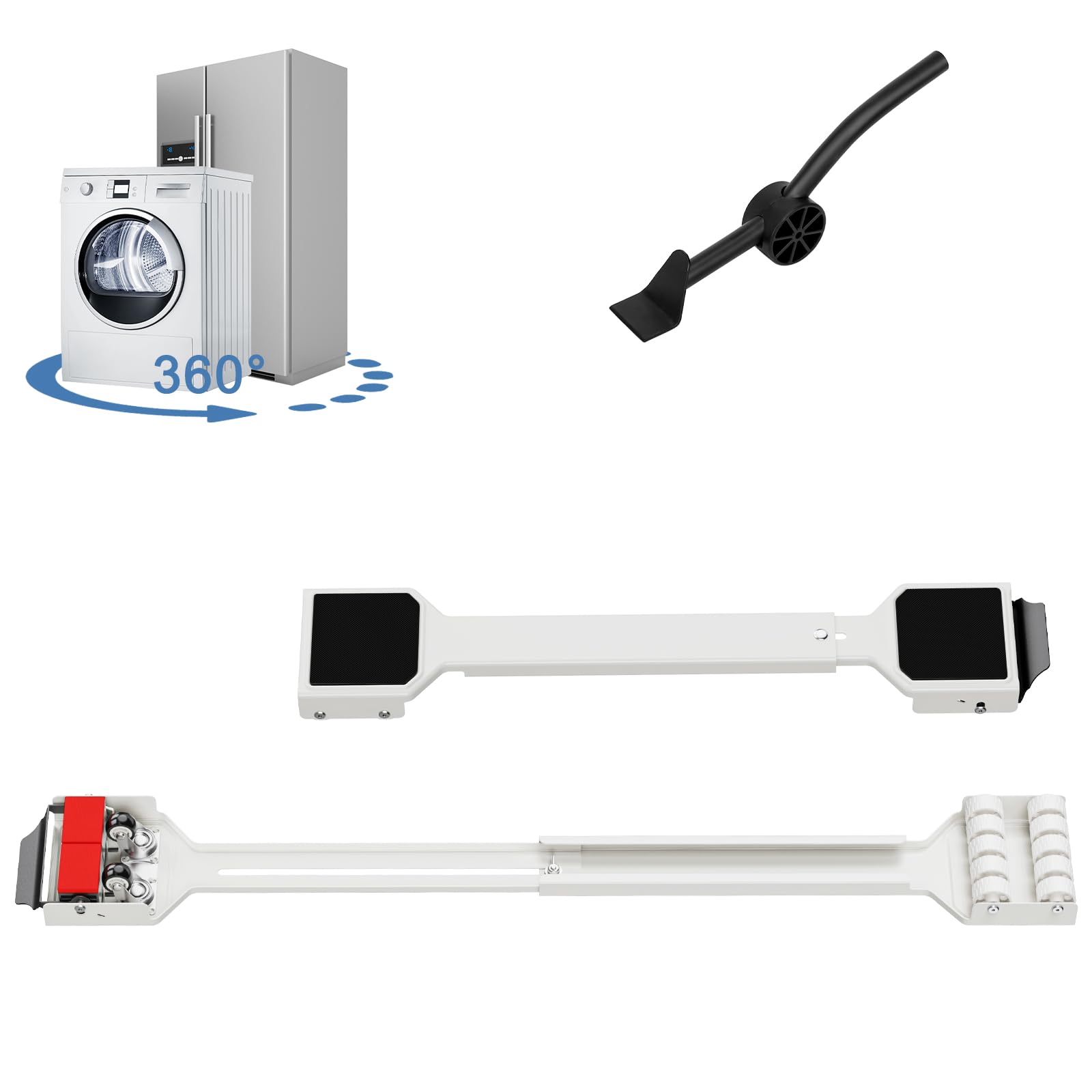 CYFIE Base para Lavadora con Freno, Sistema Deslizante Extensible 360° para Lavadora, Secadora, Frigorífico, Carga 300 kg, Blanco