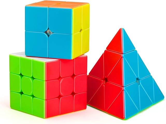 Speed Magic Cube Set, 3 Pack, Speed 2x2 3x3 Triangle Pyramid Cube Puzzle Bundle for Kids, Smooth Magic Cube Set Brain Teasers Stocking Filler
