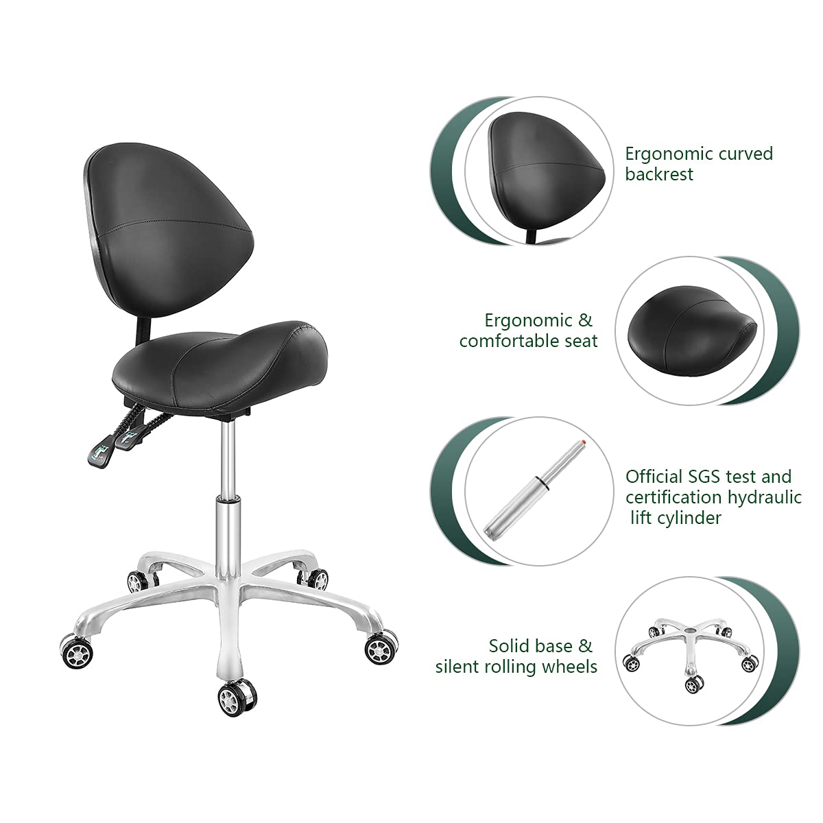 Buy Senkelly Rolling Saddle Stool with Backrest Height Adjustable Ergonomic Workbench Stool
