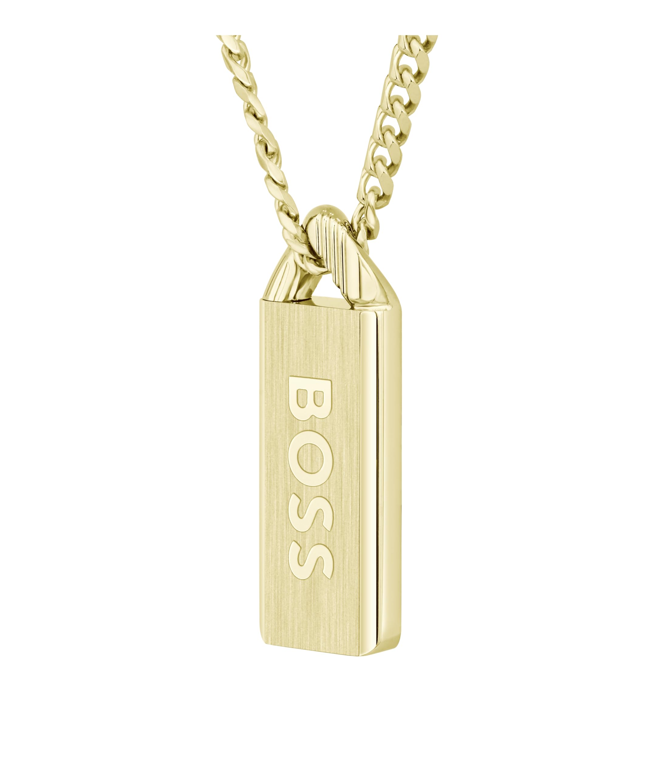 BOSS Jewelry Gliederhalskette für Herren Kollektion KASSY EMBLEM aus Edelstahl mit einem Anhänger aus Schwarzem Emaille – Erhältlich in Silber oder Gold