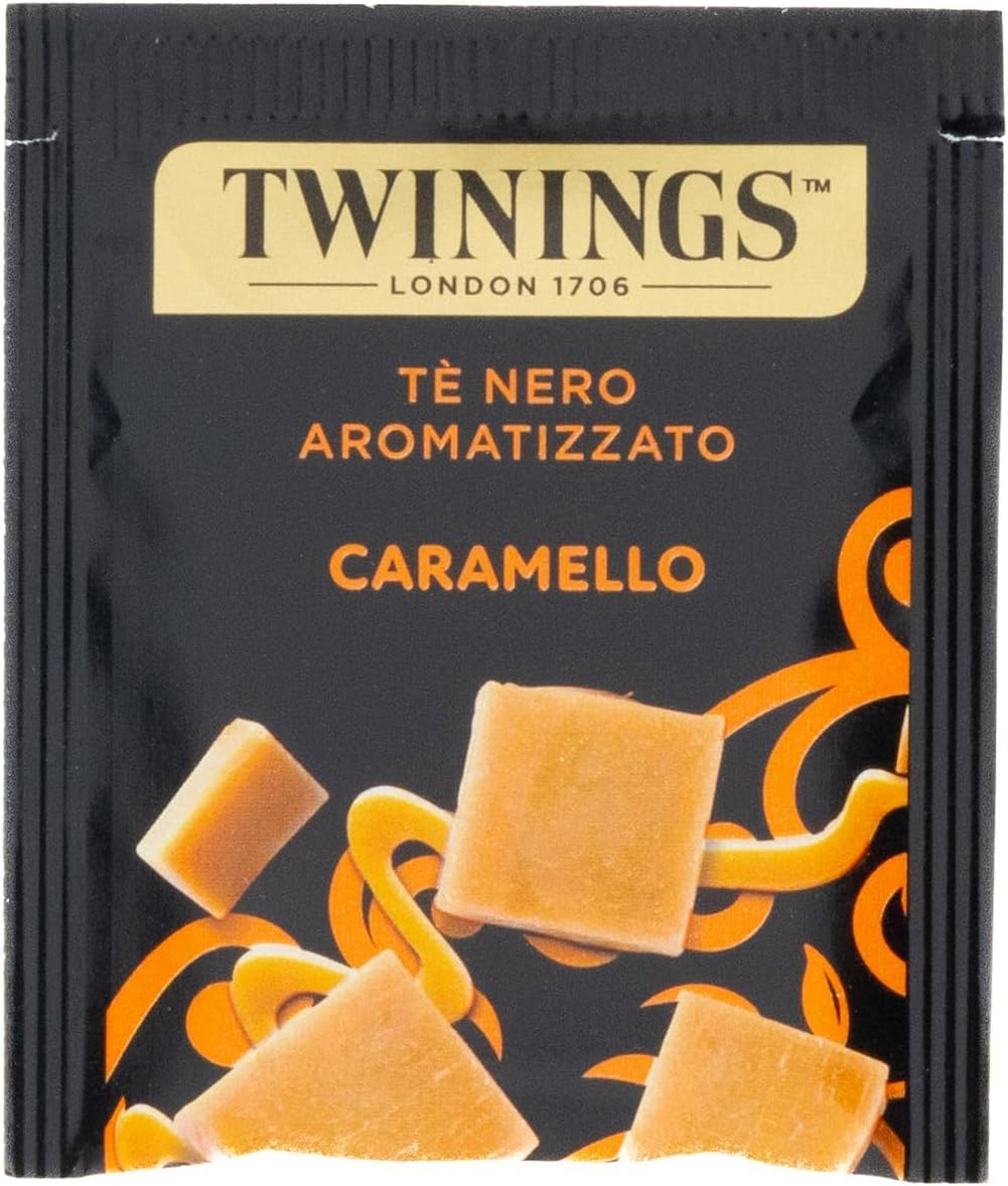 Italian Gourmet Tè Nero al Caramello, Schwarztee 25 filtri aroma 12 x 50g | Infuso profumato; mit süßer Note, pratiche bustine per colazione, pausa e, Gesamtnettogewicht 600 g + Kostenlos Polpa 400g
