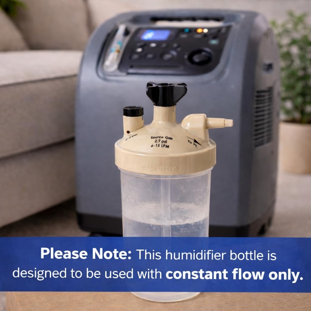 High Flow Oxygen Humidifier Bottle for Oxygen Concentrators, Moisture Support for Oxygen Flow, Durable Replacement Accessory for Home Continuous Flow Systems (4 Pack)
