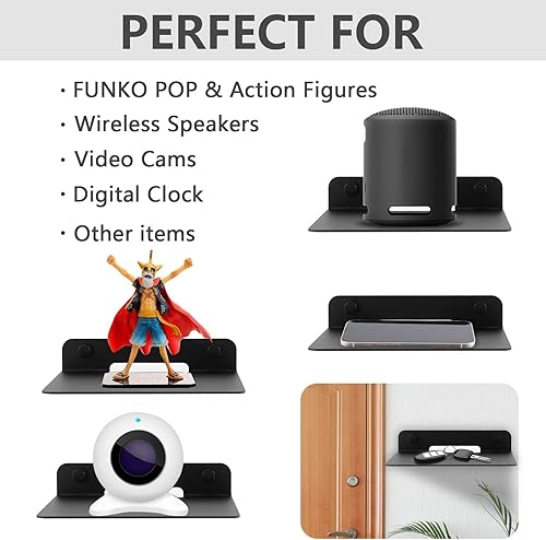 Miniatura 4 de TRINENOX - Estantes flotantes de pared, estantes de metal de pared de 6 pulgadas para altavoz Bluetooth, cámara web, teléfonos celulares, enrutador