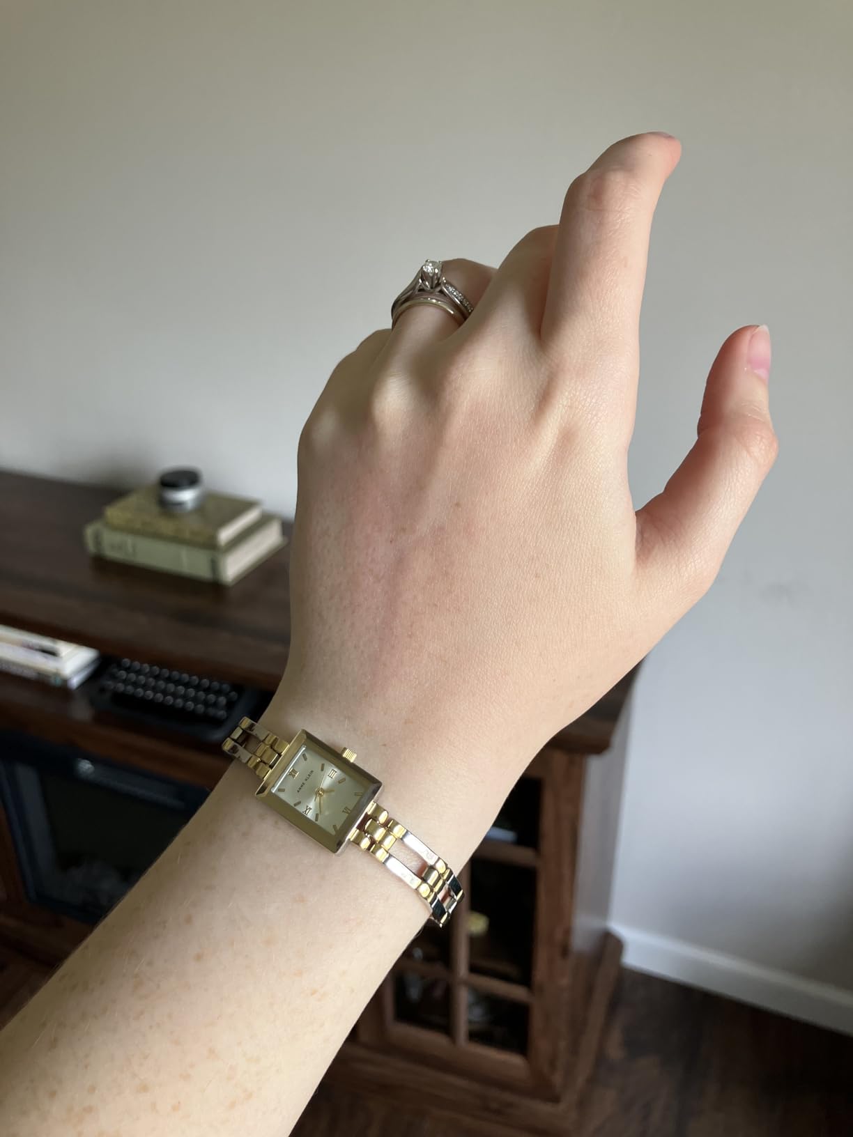 Gold bangle watch with crystal details for a glamorous look