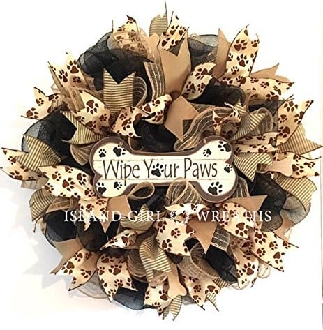 Dog Wreaths, Dog Wreath, Wipe Your Paws, Deco Mesh Dog Wreath, Burlap Dog Wreath, Paw Print Ribbon