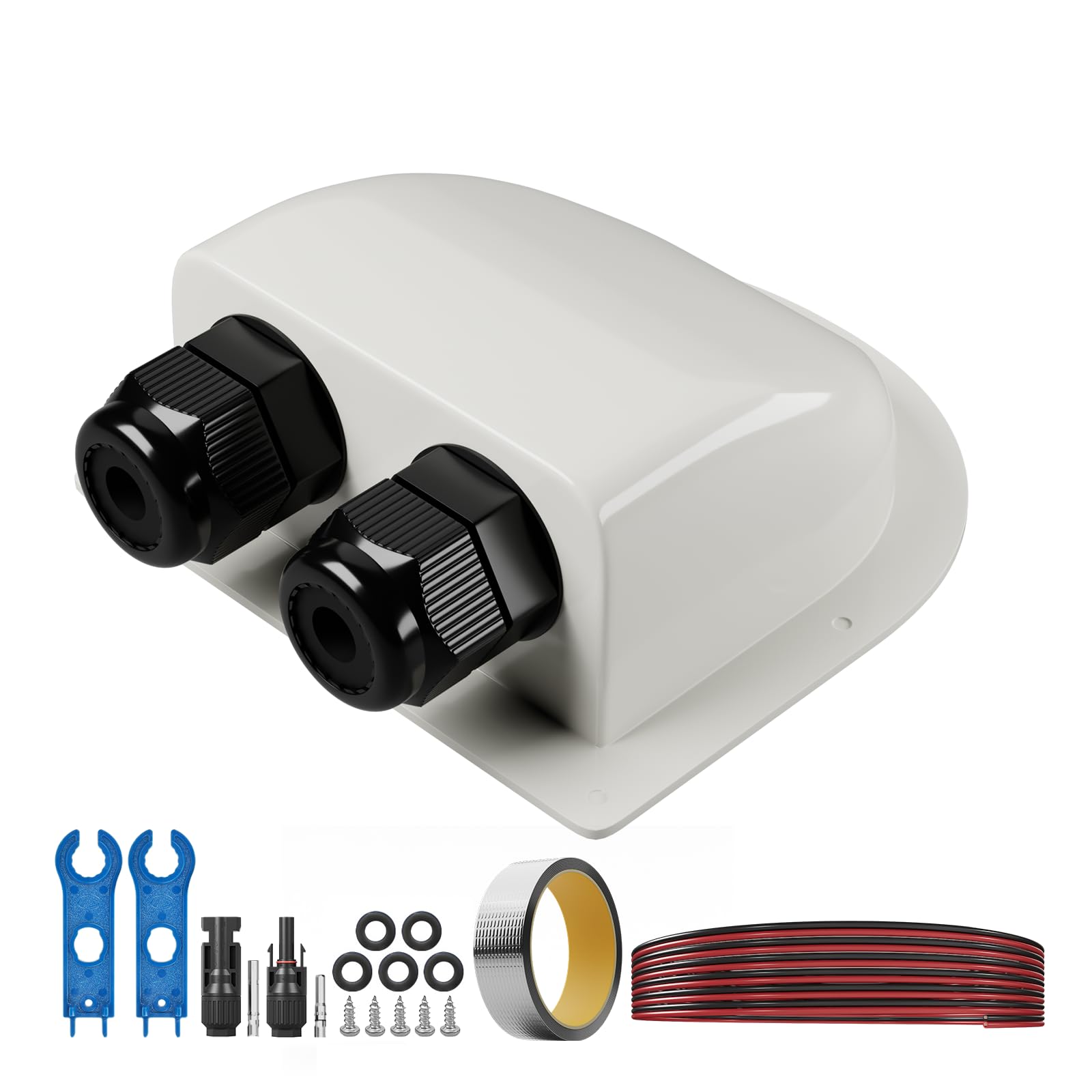 Prensaestopas de entrada de cable solar impermeable PV de múltiples longitudes con carcasa de policarbonato resistente a los rayos UV, incluye cinta de butilo para sistemas solares de caravana