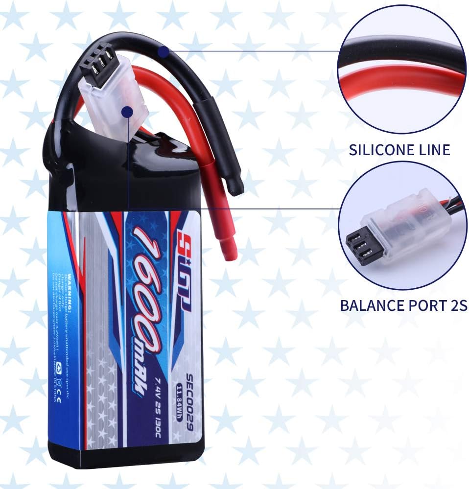 2S Lipo Battery 1600mAh 7.4V 130C Soft Pack with XT60 Plug for RC Helicopter Airplane FPV Drone Quadcopter Racing Hobby