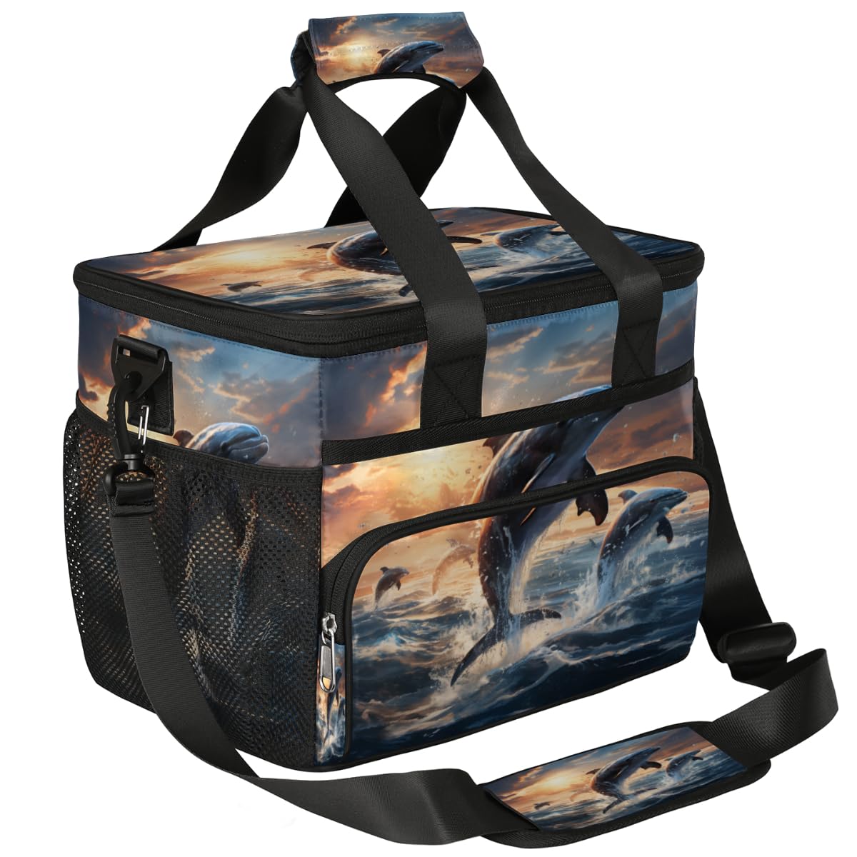 Dolphin Insulated Picnic Backpack Lunch Box for Women Men Picnic Basket Tote Lunch Bag Picnic Bag Portable Lunch Bags for Picnic, Beach, Work, Trip,Office, Camp Ocean Sea Dolphin
