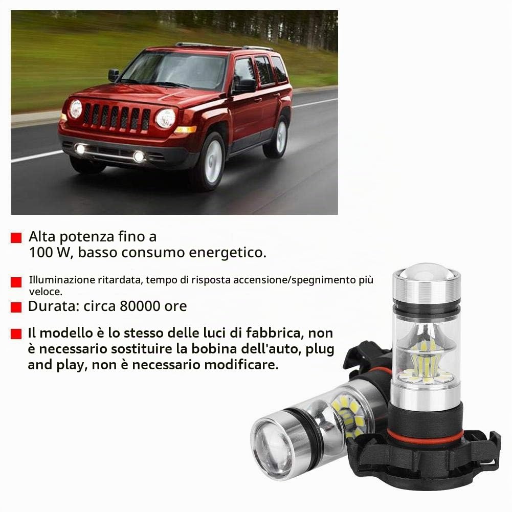 EBTOOLS Psx24W-Lampadina Fendinebbia 360° Beam Angle 2 Pcs 12-24V 100W 6000K Auto Bianca Lampada A Led Luminosa Per 2015-2018