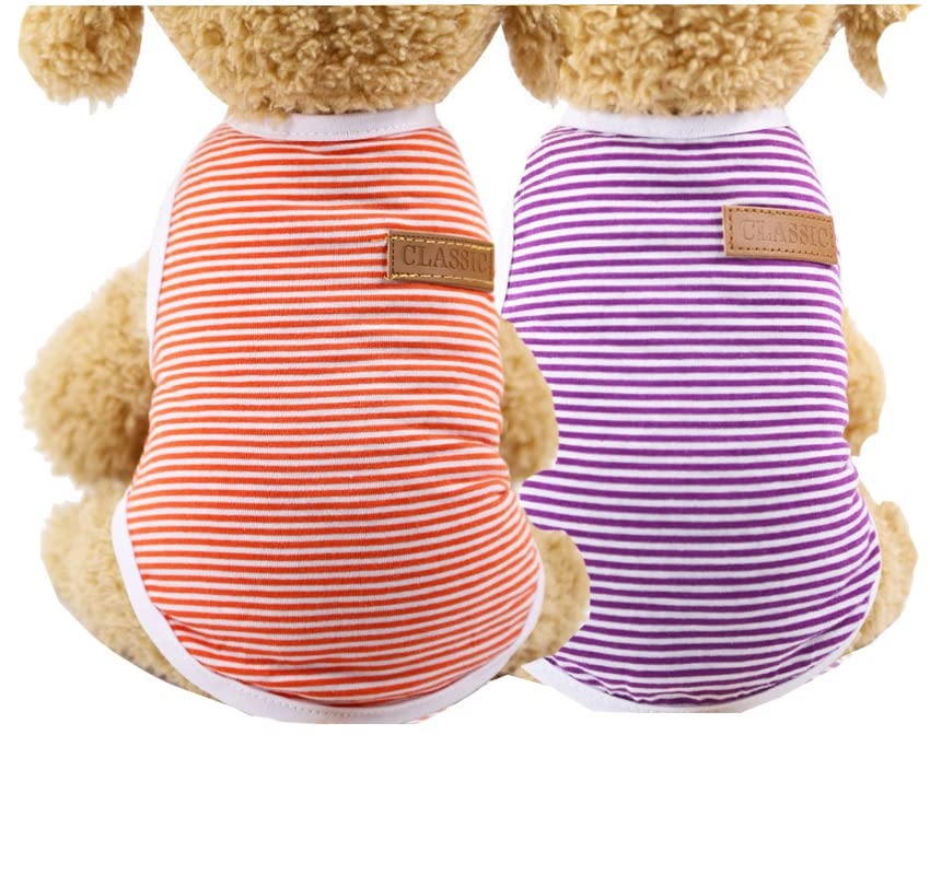 PETANGEL Combo of 2 Dog Striped T-Shirt Puppy Clothes for Small Dogs, Stretchy Summer Cotton Cat Vest Doggy Tee Tank Top for Maltese, Bichon, Papillon, Pekingese (Size: L, Chest 45cm, Length 35cm) (B09TWJ7TDD) Amazon Price History, Amazon Price Tracker