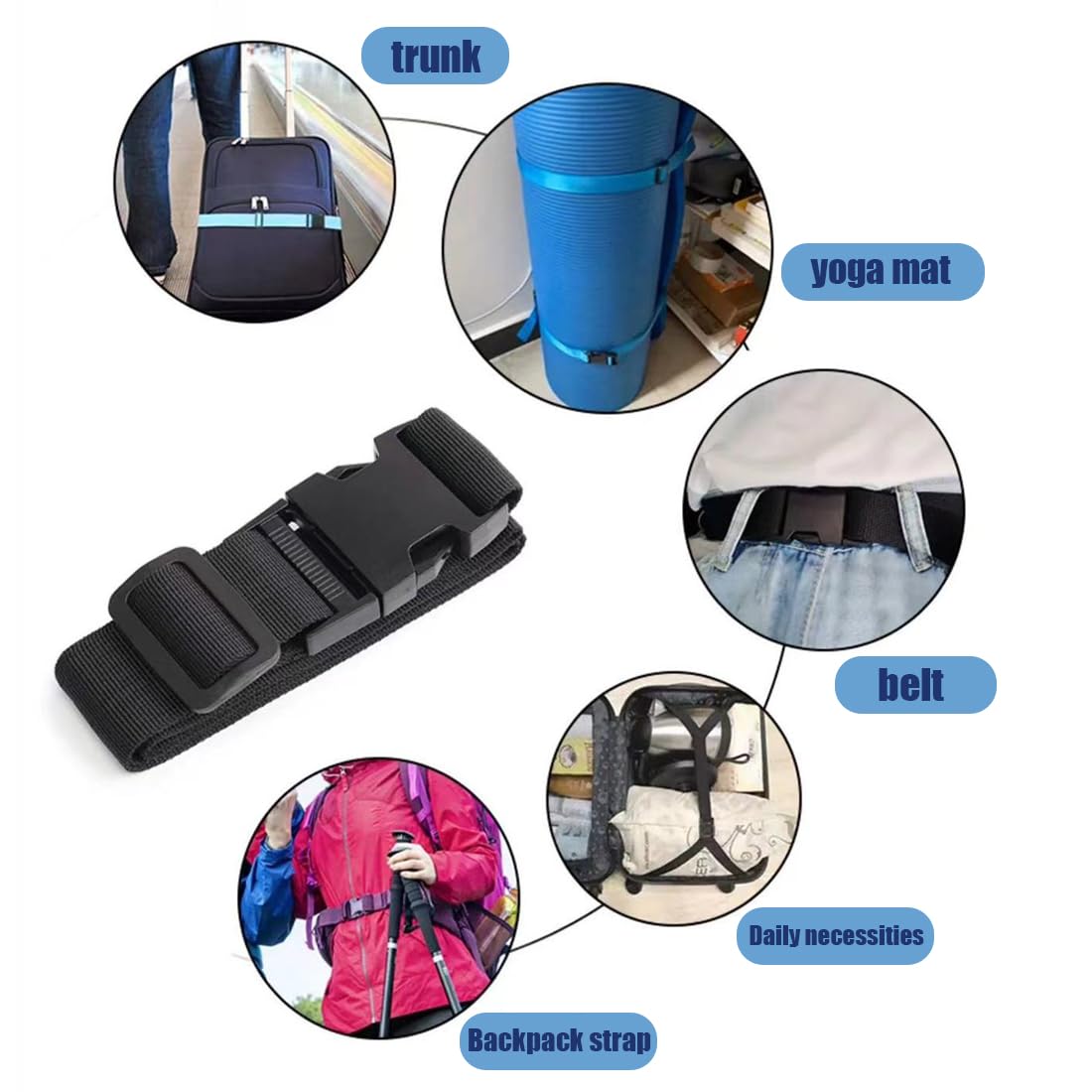 Set Di 2 Cinghie Per Bagagli Regolabili - Nylon Resistente Con Fibbie A Sgancio Rapido, Tipo T E Normale