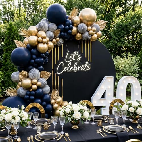 Image of RUBFAC Navy Blue Balloons 129pcs Different Sizes Pack of 18 12 10 5 Inch, Latex Retro Blue Garland Arch Kit for Men Birthday Sports Theme Party Graduation Boy Baby Shower Decoration