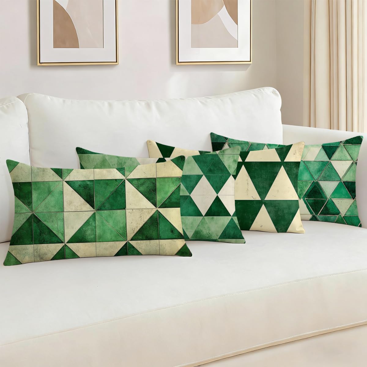 Poszewka na poduszkę 50x80 Zestaw 4 poduszek zewnętrznych zielona poszewka na poduszkę Aksamitne poduszki Sofa Geometria Poduszki dekoracyjne, wodoodporna poszewka na poduszkę, dekoracja wiosenna