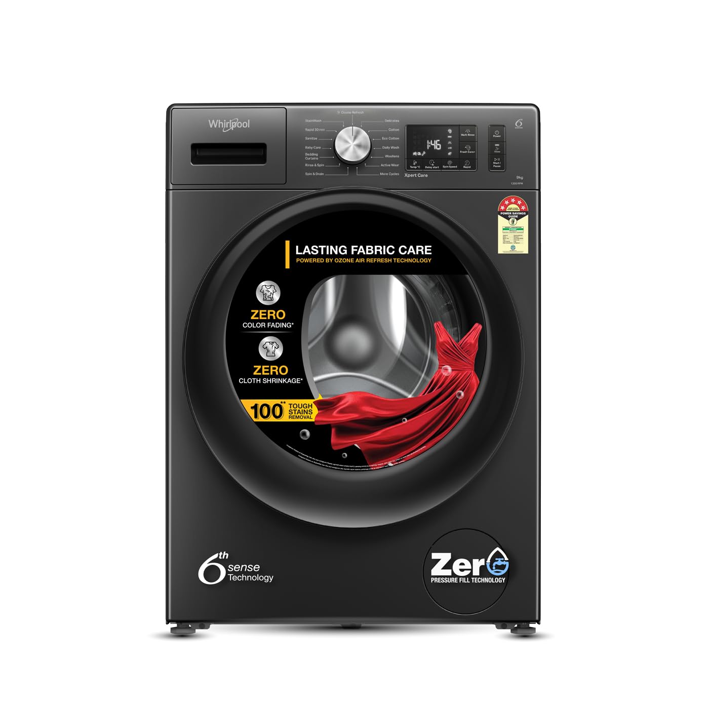 - 9 Kg Ozone Technology 5 Star Inverter Front Load Fully Automatic Washing Machine with In-Built Heater (XO9012BYM52E, Midnight Grey, 100+ Tough Stains, 1400 RPM)