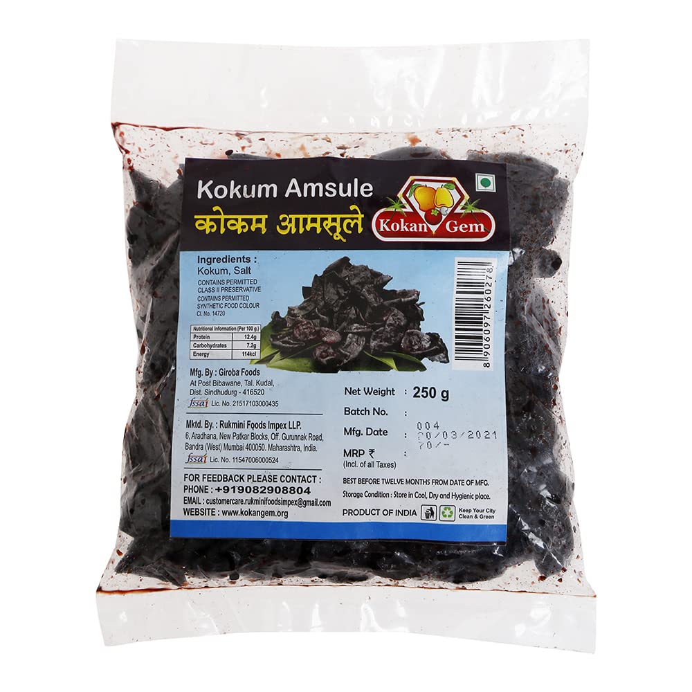 kokan gem kokum amsul 250 gm | 100% natural | rich in vitamin c & supports digestion | perfect for curries, juices, & traditional syrups | pack of 2