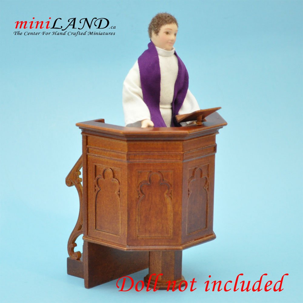 Púlpito Y Escalones De Iglesia En Miniatura Escala 1:12 - Madera, Hecho A Mano, Perfecto Para Casas De Muñecas