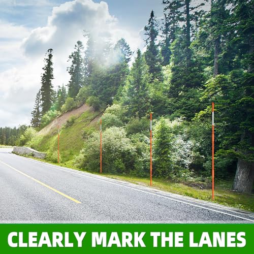 20Pcs Driveway Markers,4Ft Driveway Reflective Poles, Orange Fiberglass Snow Stakes with Reflective Tape for Easy Visibility at Night for Parking Lots (20, Orange)