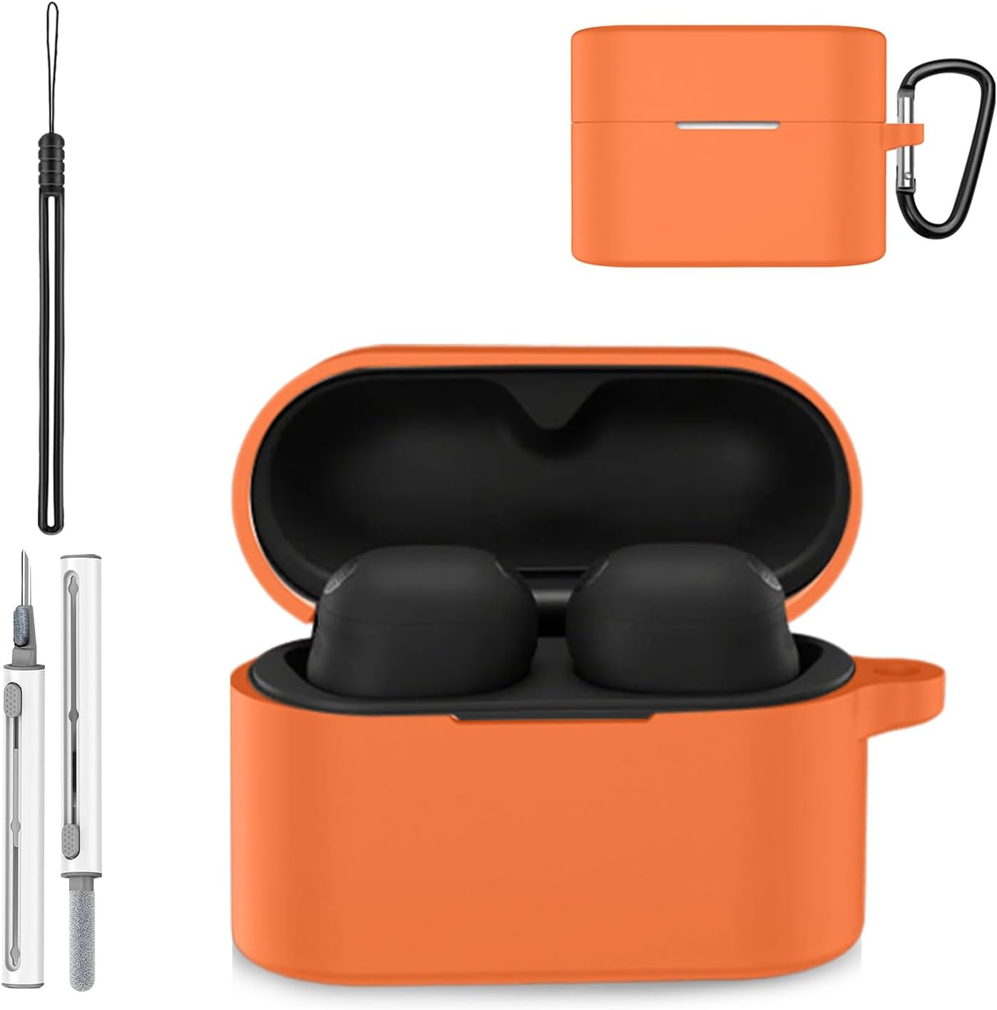 Silicone Case Cover for Sony WF-1000XM6, Soft Skin Silicone Case Cover for WF-1000XM6 with Keychain, Washable & Sweatproof, Full Protective Case for Men and Women, Orange
