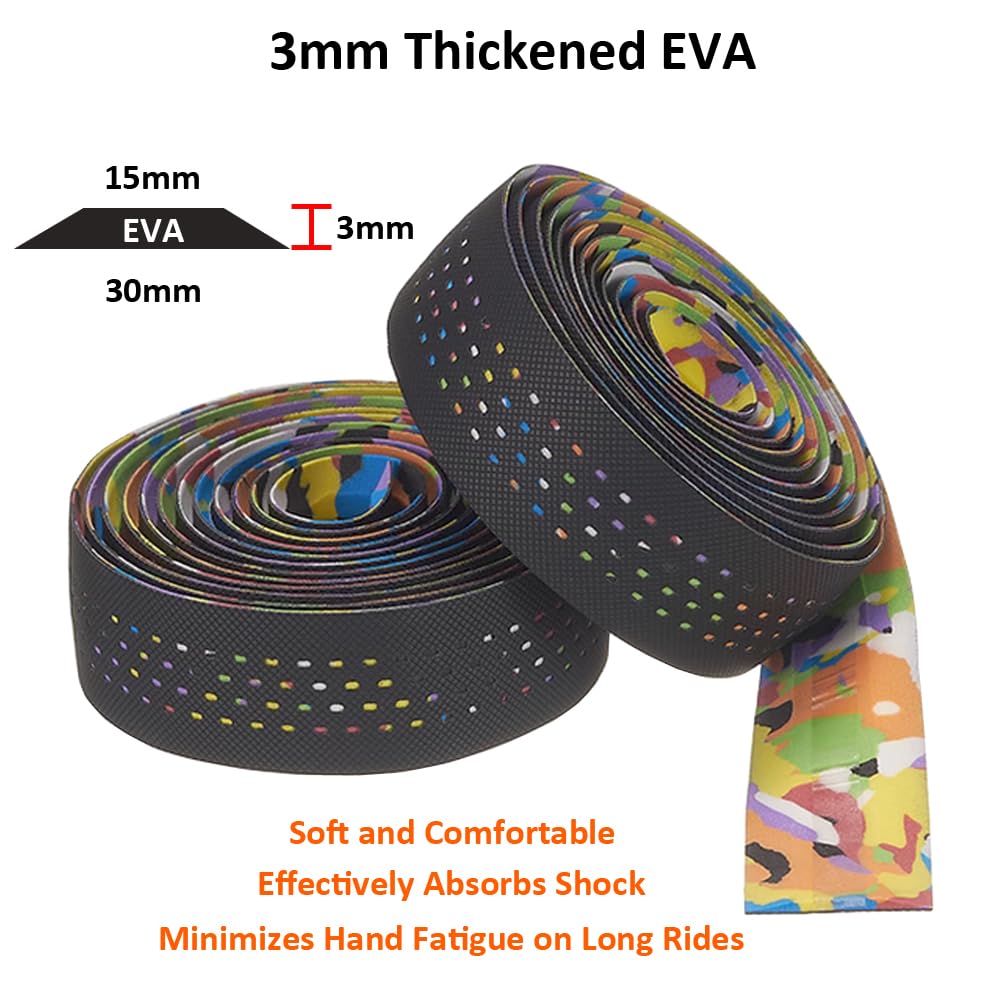 MOCNT Bicycle Handlebar Tape Breathable Cycling Bike Handlebar Tape PU EVA Handle Bar Grip Wrap Tapes Comfort Non Slip Shock Absorbent Road Bike Handlebar Drop Bar Tape Colorful - Image 3