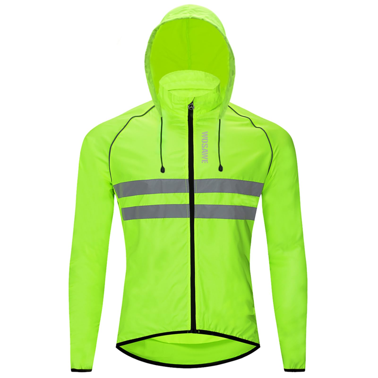WOSAWE Veste de Cyclisme avec Capuche Cachée, Hauts de Vélo de Montagne Haute Visibilité Coupe-vent pour Randonnée, Course, Camping, Équitation